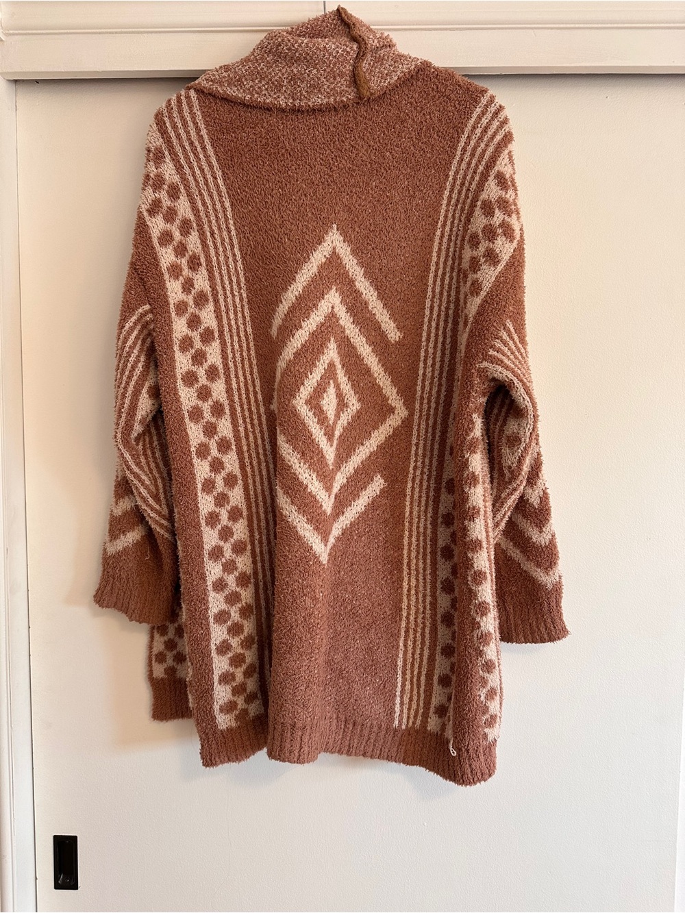 Open-Front Rust Pink Patterned Women's Cardigan Sweater